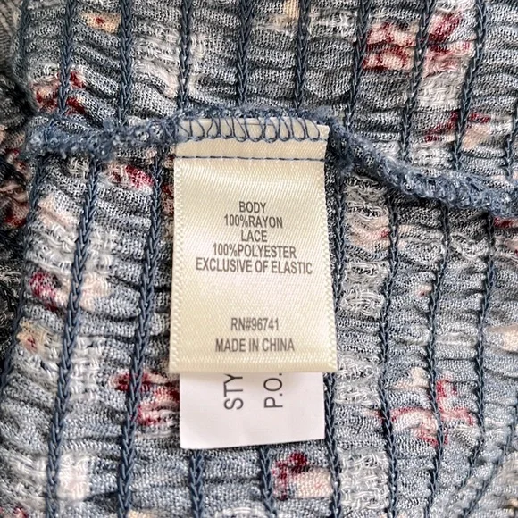 Self Esteem V-Neck Blouse with Crochet Trim and Smocked at hem and Sleeves - Picture 7 of 7